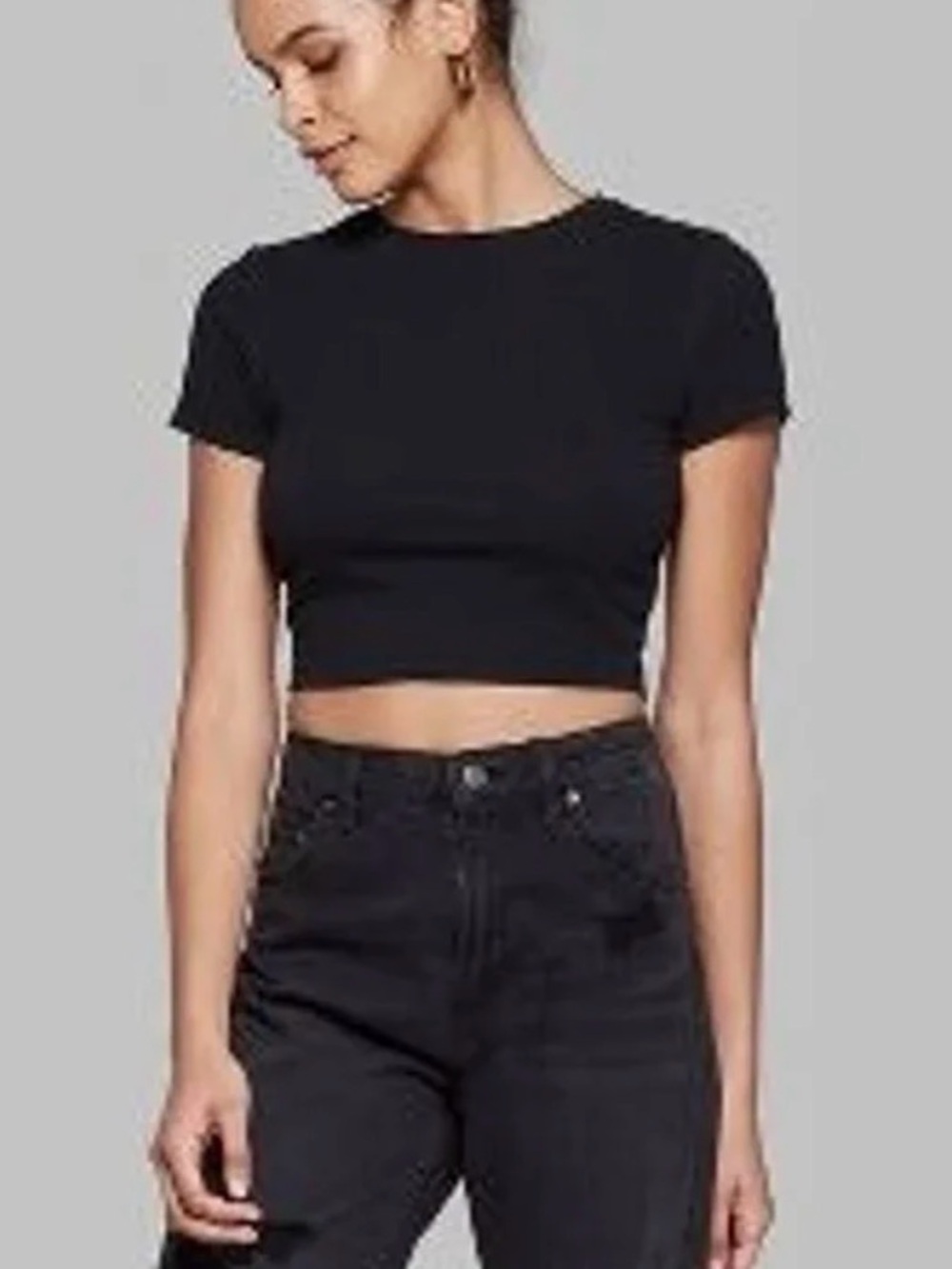 Black Short Sleeve Crop Tee - Women Wild Fable Size XL